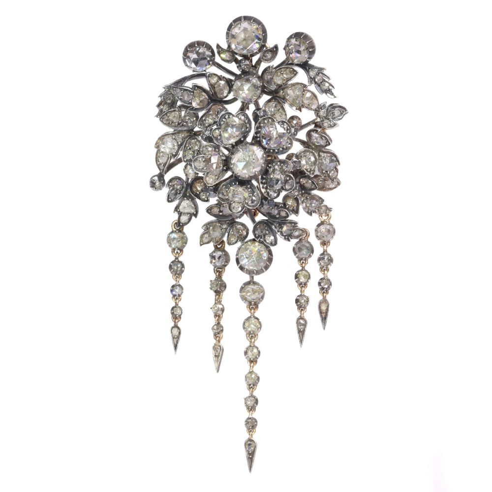 Victorian Diamond Flower Brooch In Silver And 14 Carat Rose Gold