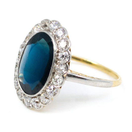 Antique Victorian 3.50ct Sapphire and Diamond Cluster Ring, 18ct Gold