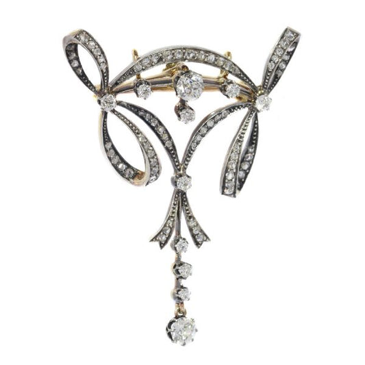 Elegant Antique Belle Epoque Diamond Pendant Brooch