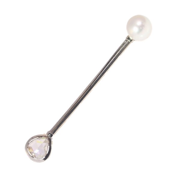 Art Deco Natural Pearl and Rose Cut Diamond Pin Brooch