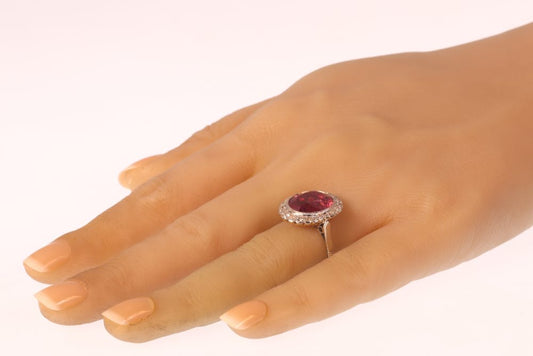 Vintage Rubelite And Old Cut Diamond Engagement Ring In 18 Carat Rose And White Gold
