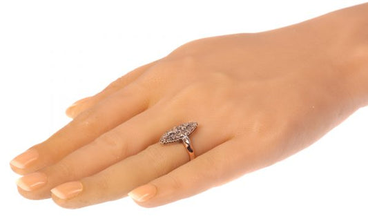 Antique Rose Cut Diamond Cluster Navette Ring