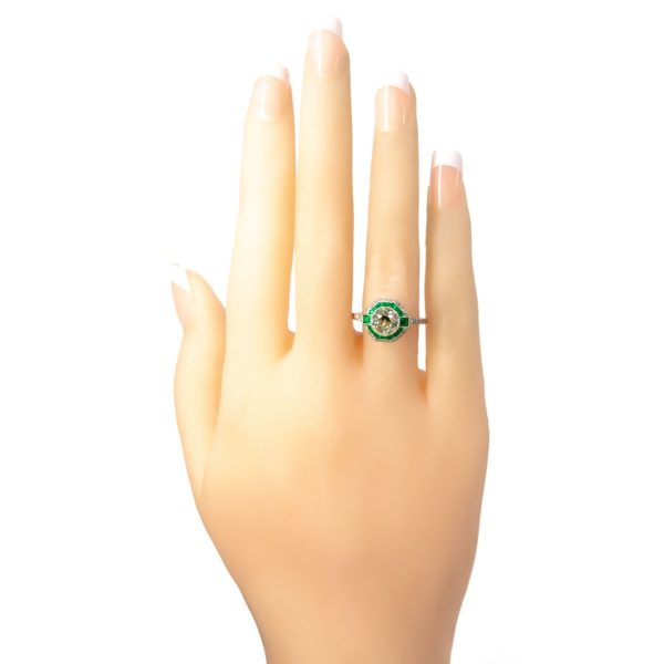 Vintage Emerald and Diamond Target Ring, Platinum