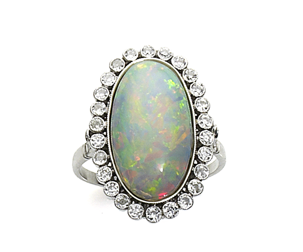Opal and diamond cluster ring