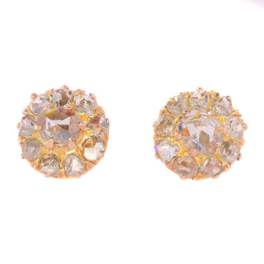Antique Victorian Rose Cut Diamond Cluster Stud Earrings, late 19th century, Circa 1880