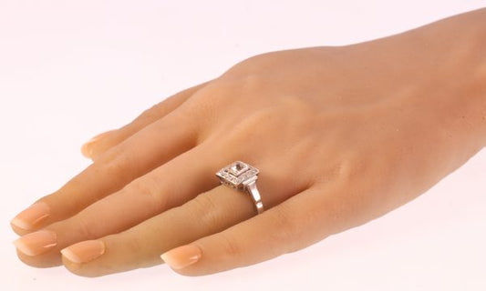 Vintage Retro 0.75ct Old European Cut Diamond Cluster Dress Ring, central 0.75ct old European-cut diamond within 0.48ct eight-cut diamond-set square surround, in 18ct white gold, Circa 1950s