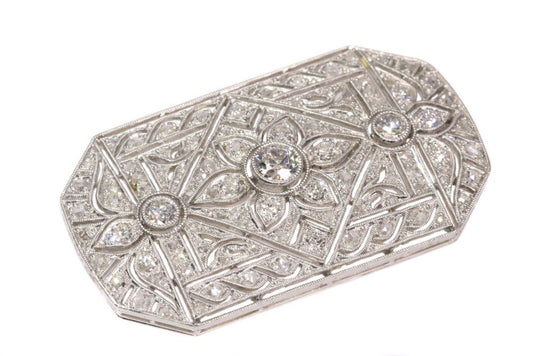 Art Deco Old Cut Diamond Brooch in Platinum and 14ct Gold