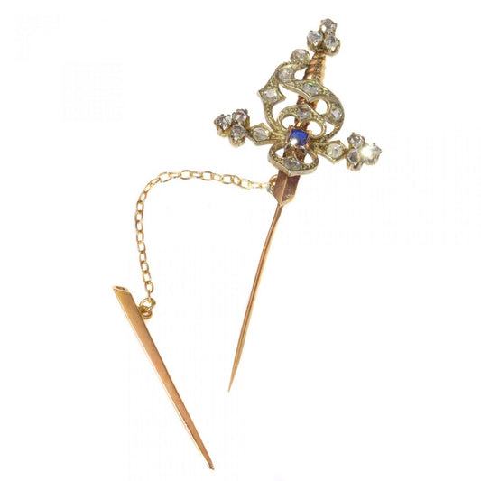 Vintage Sword Tiepin with Diamonds and Sapphire