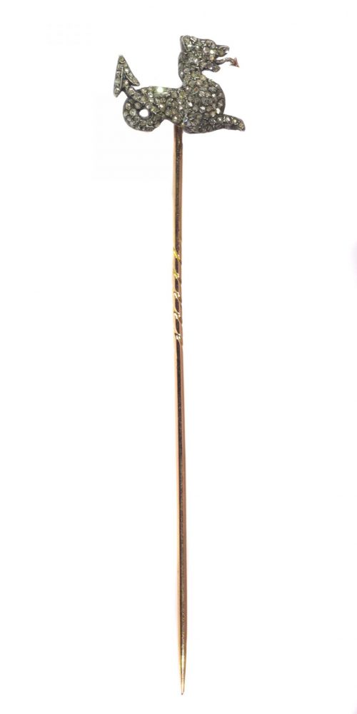 Antique Victorian French Rose Cut Diamond Griffin Tiepin