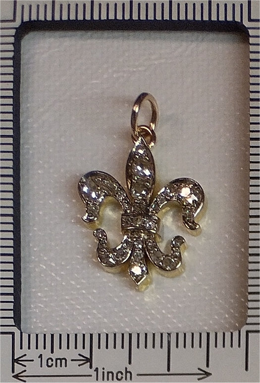 Antique Old Cut Diamond Fleur de lis Pendant, 0.90 carats