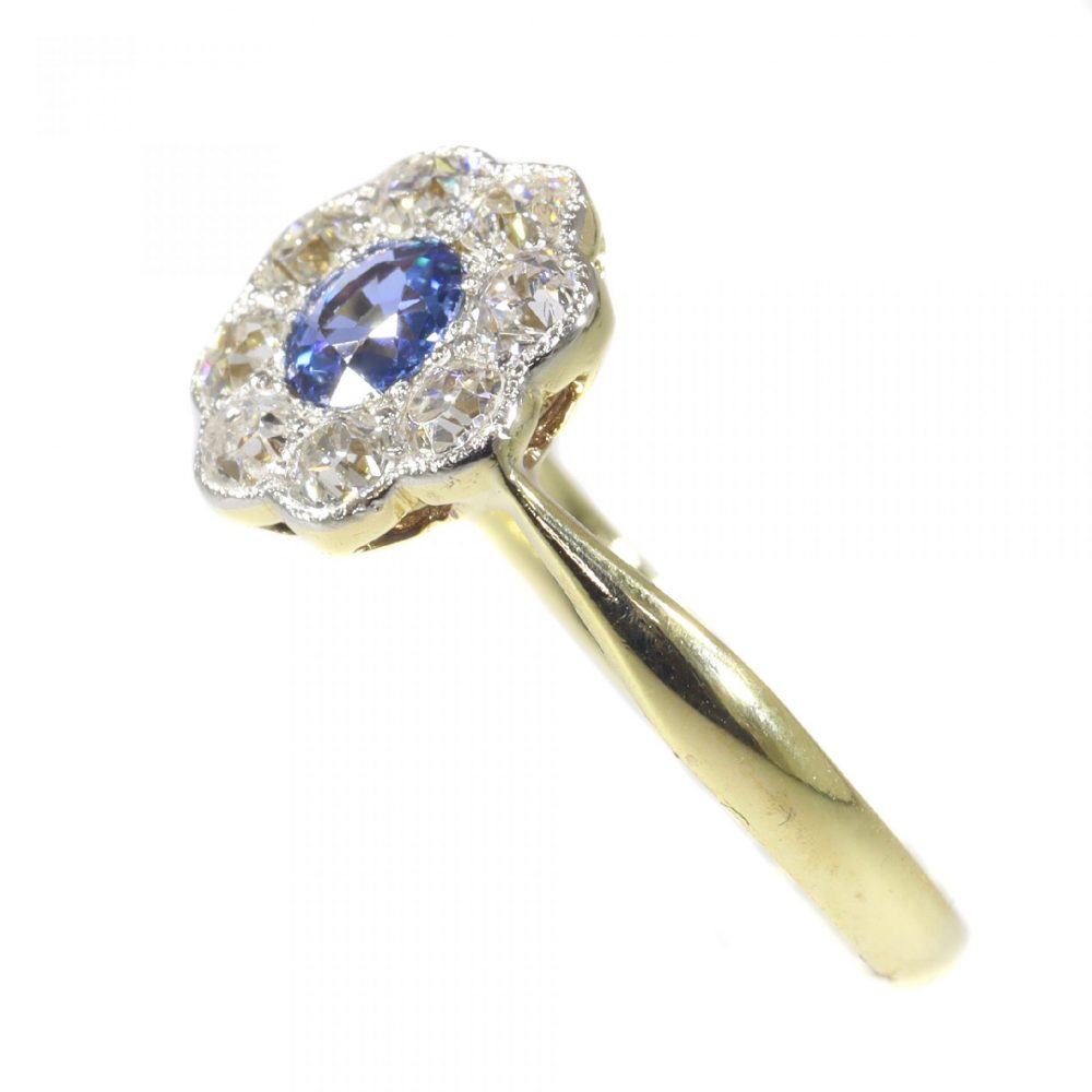 Art Deco Sapphire and Diamond Cluster Ring