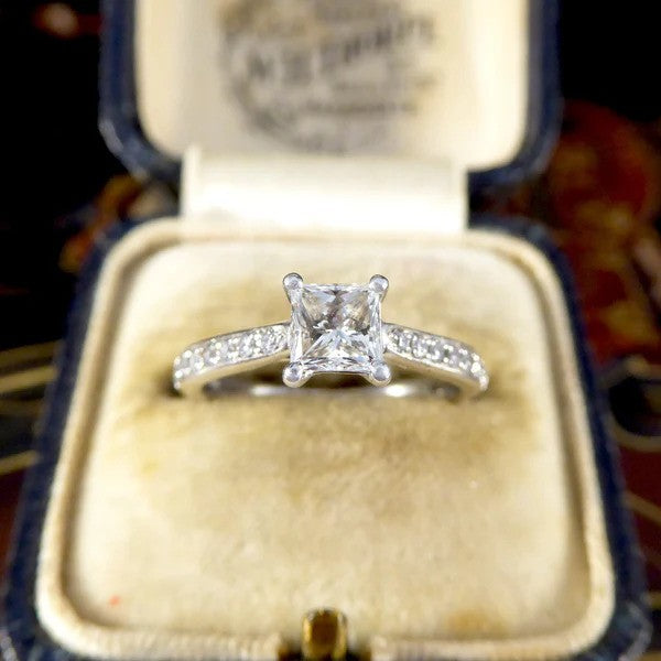 0.51ct Princess Cut Diamond Solitaire Engagement Ring with Brilliant Cut Diamond Shoulders in Platinum