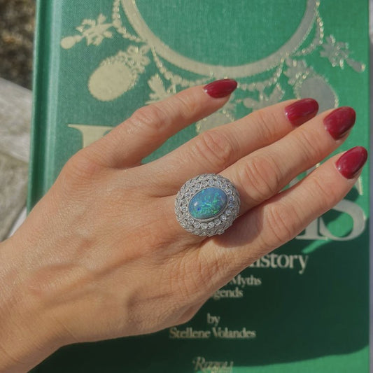 3.30ct Opal and Diamond Cluster Dress Ring