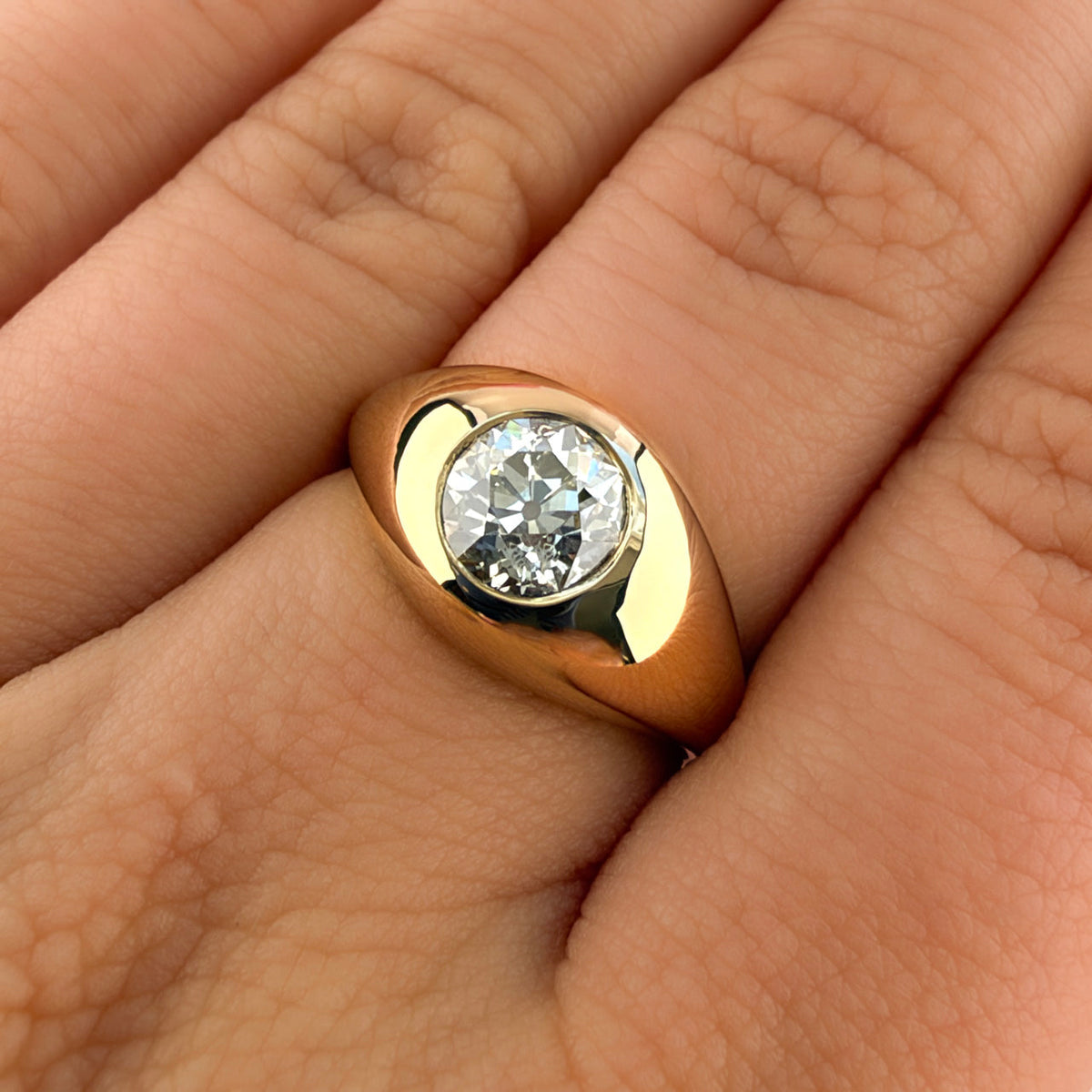 Edwardian Antique 1.32ct Single Stone Diamond Solitaire Gypsy Ring