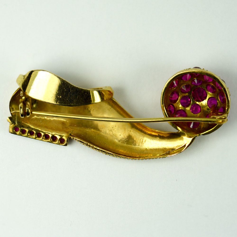 14ct Yellow Gold and Ruby Tsarouchi Shoe Brooch