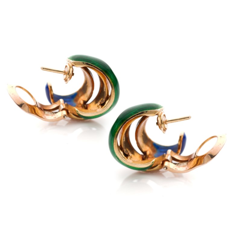 Van Cleef and Arpels Gold and Colourful Enamel Earrings, Circa 1960s