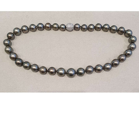 Vintage Tahitian Pearl Necklace with Diamond Ball Clasp