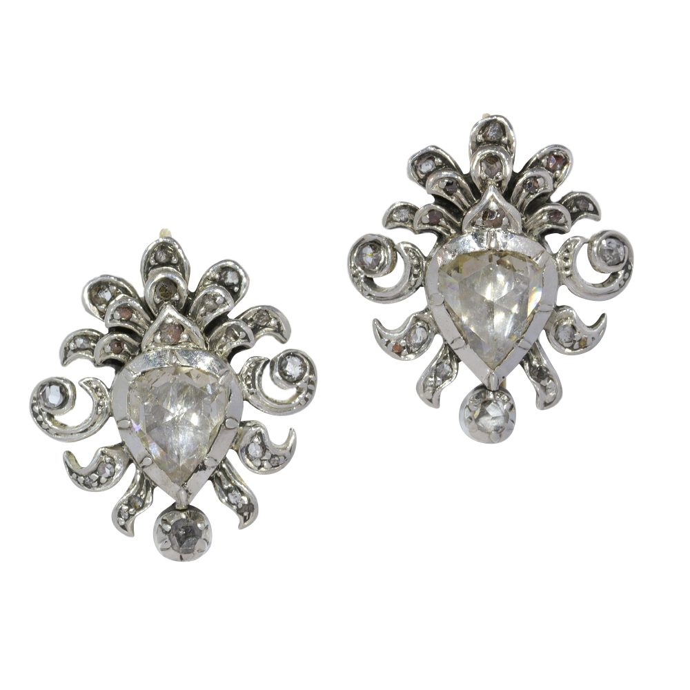 Victorian Diamond Earrings In Silver And 18 Carat Yellow Gold