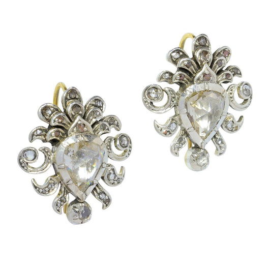 Victorian Diamond Earrings In Silver And 18 Carat Yellow Gold
