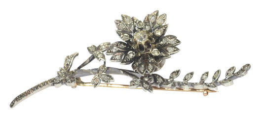 Antique Victorian Diamond Trembleuse Floral Spray Brooch en Tremblant