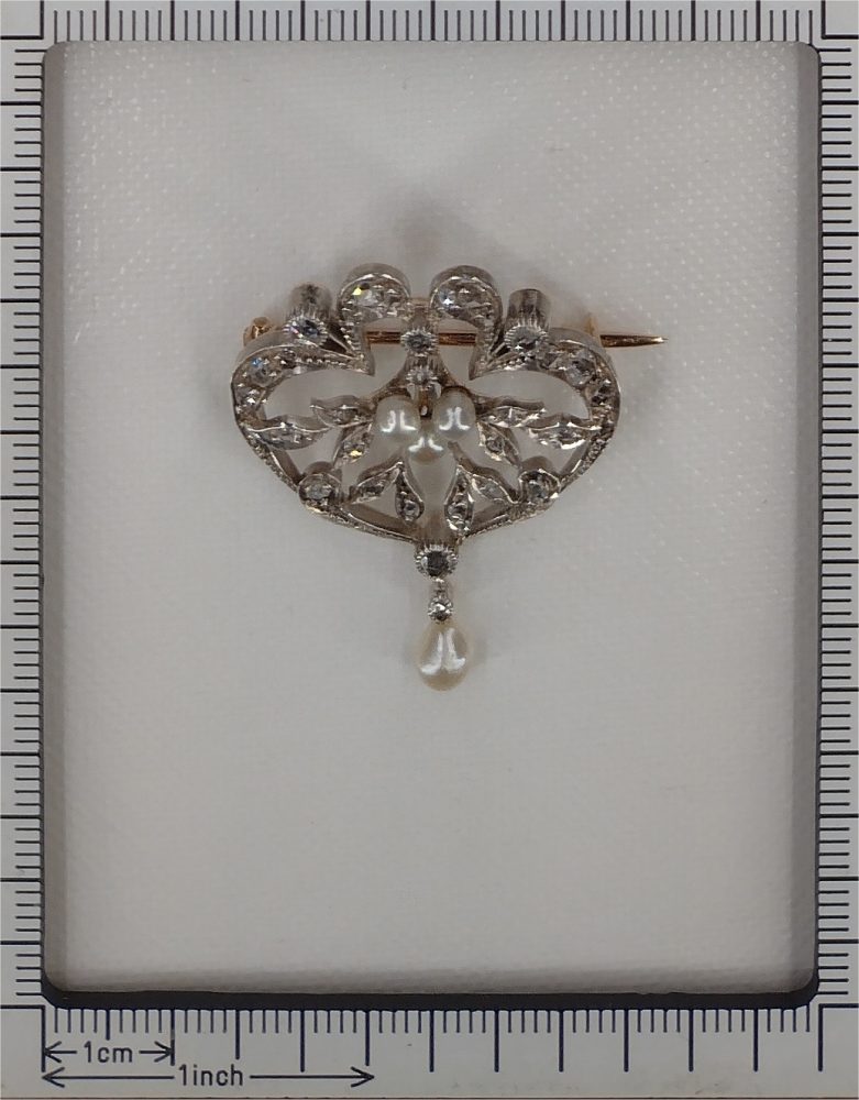 Antique Rose Cut Diamond Brooch Pendant with Seed Pearls