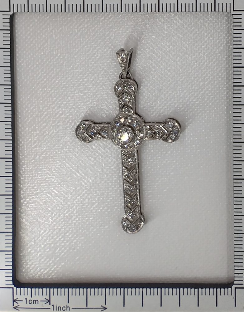 Vintage 1950s Diamond Cross Pendant in Platinum, 1.15 carat total