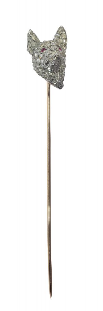 Antique Victorian Diamond Dogs Head Stick Pin