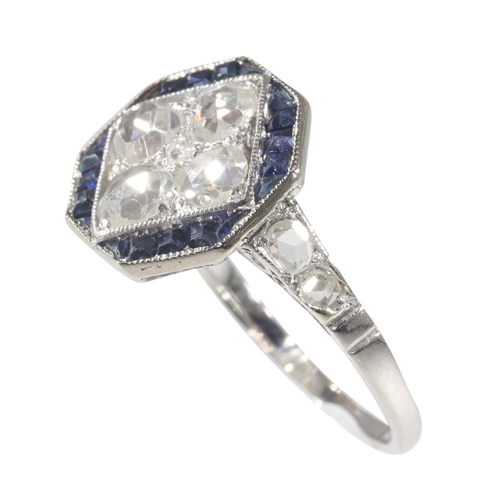 Art Deco Antique Sapphire and Diamond Cluster Ring