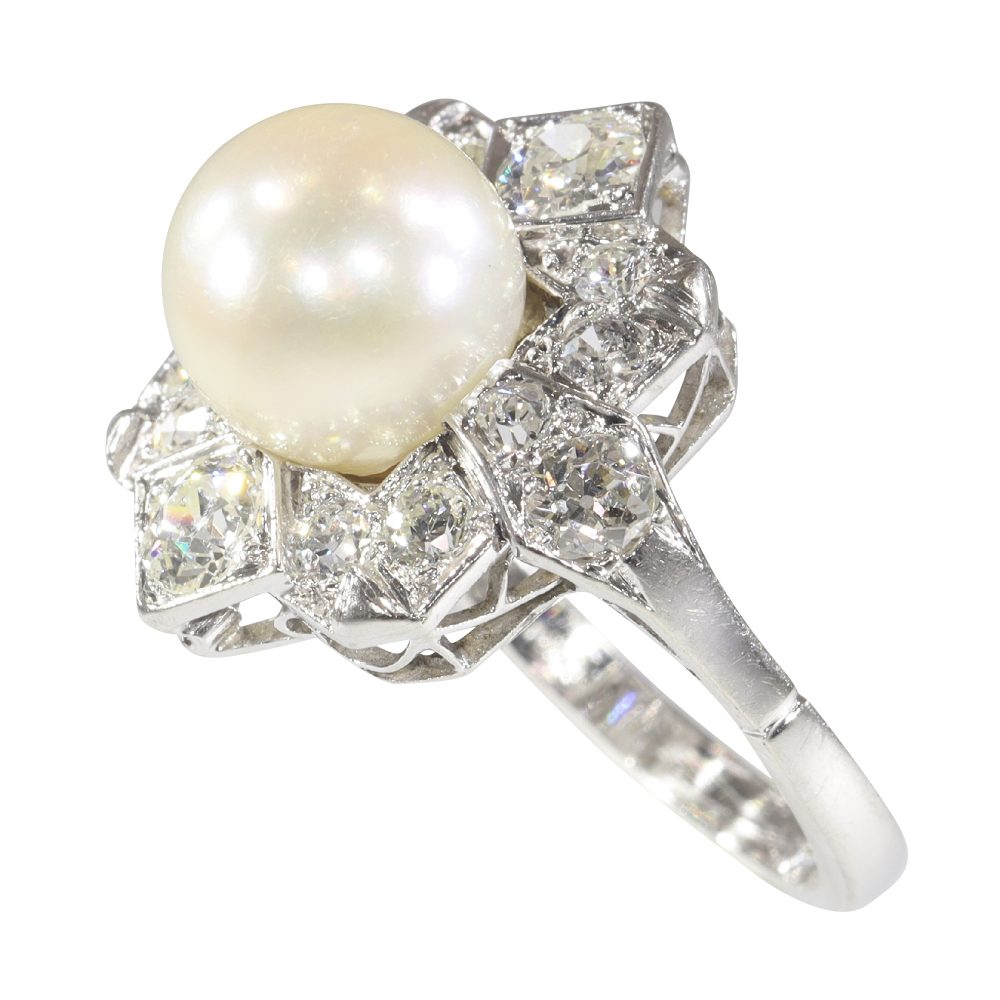 Antique Art Deco Pearl and Diamond Cluster Ring