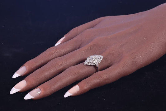 Vintage 1.20ct Diamond Navette Cluster Ring