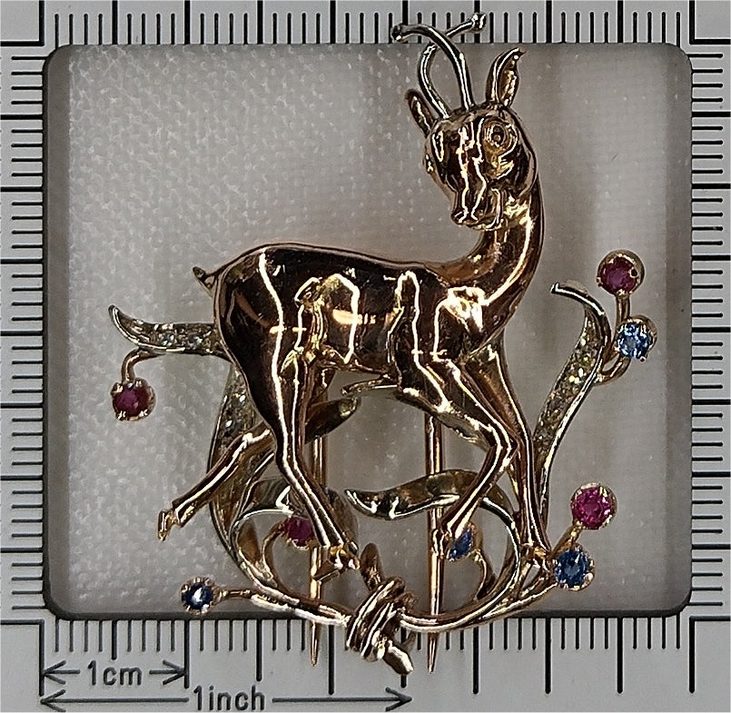 Vintage Bambi Gem Set Brooch
