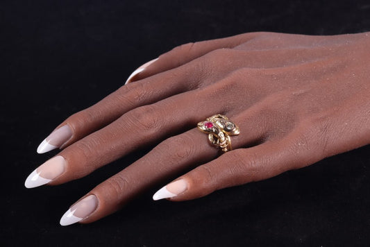 Antique Ruby and Diamond Set Snake Ring