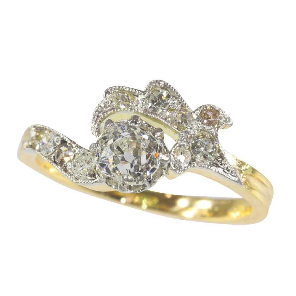 Antique Old Cut Diamond Engagement Ring In Platinum And 18 Carat Yellow Gold