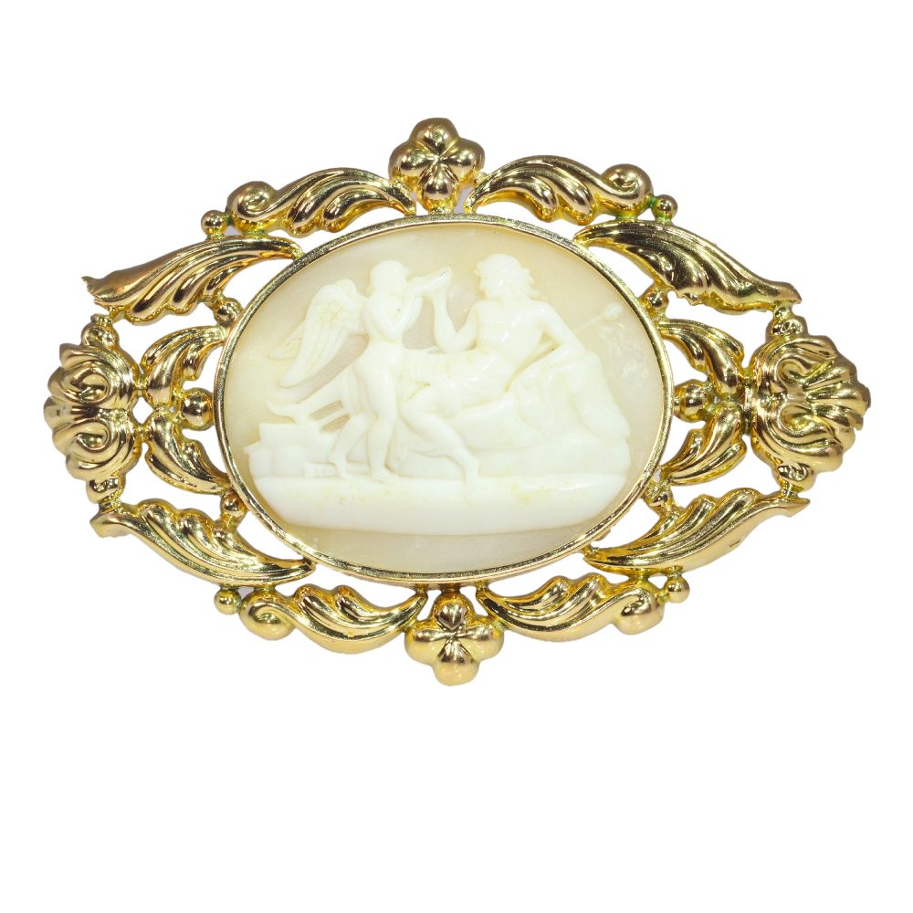 Antique Bacchus and Cupid Cameo Brooch