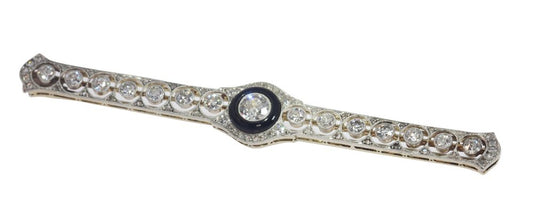 Antique Art Deco Diamond and Onyx Bar Brooch