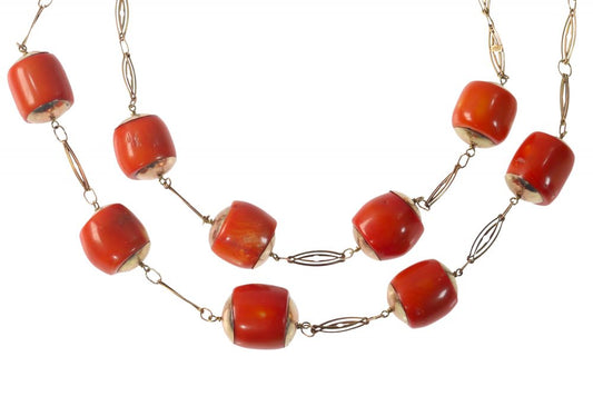 Antique Coral and Gold Double Row Necklace
