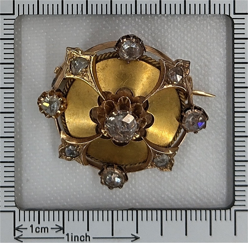 Antique Victorian Rose Cut Diamond Brooch