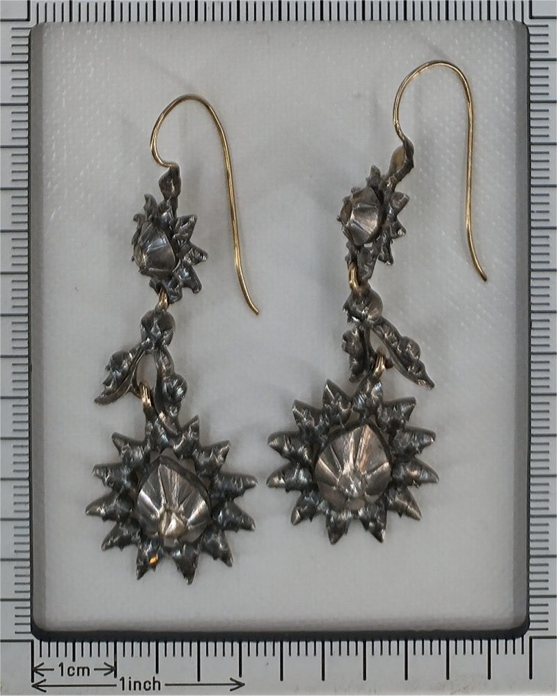 Antique Victorian rose cut diamond drop earrings long