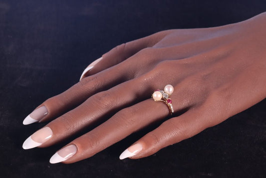Art Deco Antique Pearl Diamond Ruby Ring