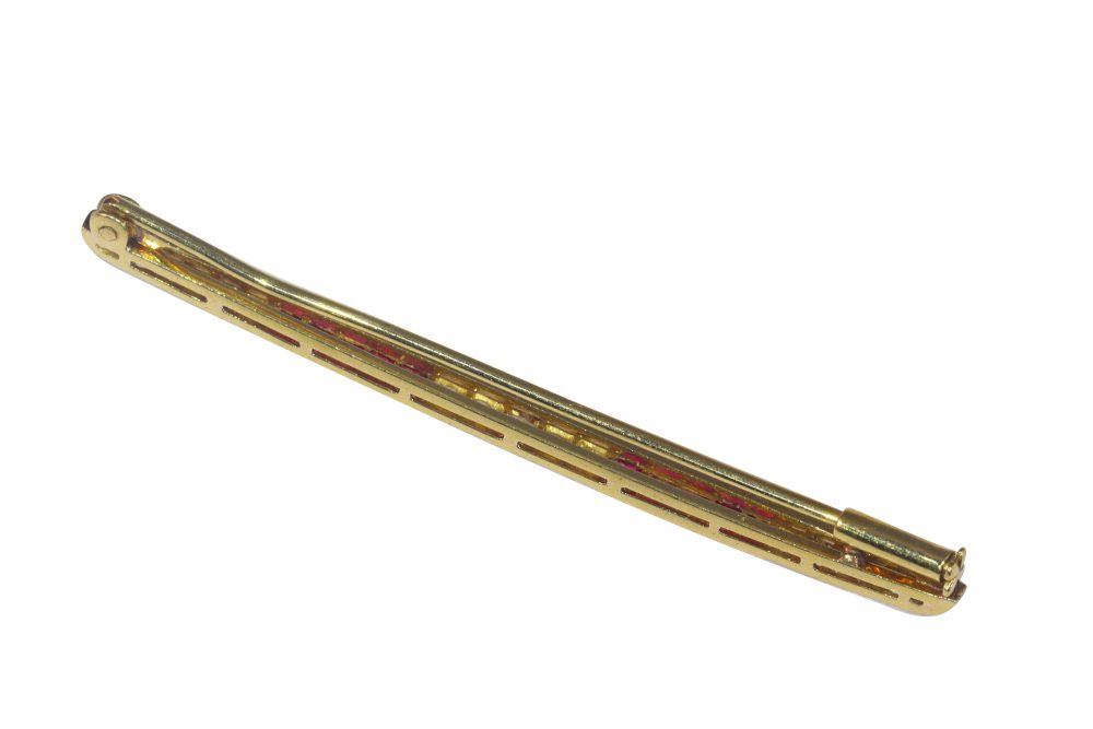 Art Deco Antique Ruby and Diamond Bar Brooch
