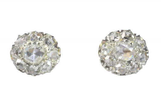 Antique Victorian Rose Cut Diamond Cluster Earrings