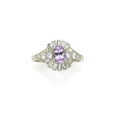Vintage Platinum Pink Topaz and Diamond Cluster Ring