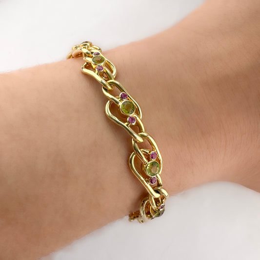 Antique Peridot and Ruby Bracelet in 15ct Gold