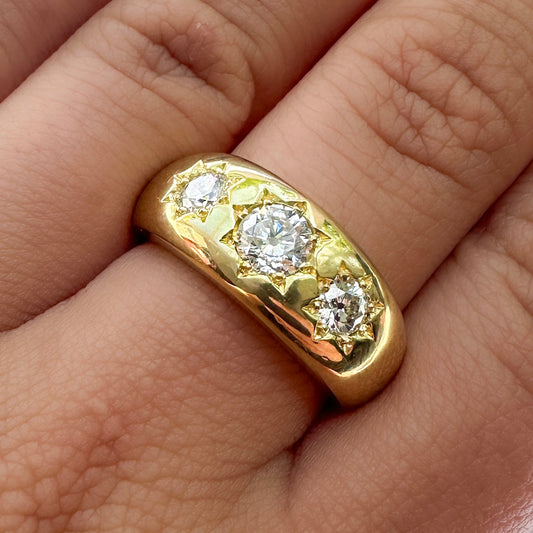 Vintage 1.03ct Old Cut Diamond Three Stone Gypsy Ring