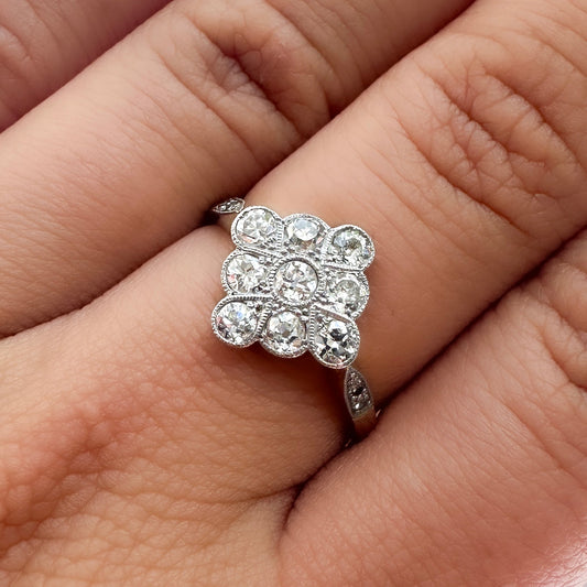 Edwardian Antique Old Cut Diamond Cluster Engagement Ring