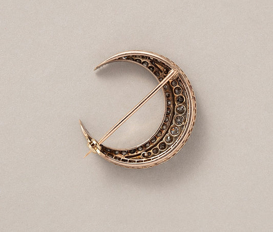 Victorian 14ct Gold Crescent Brooch with Diamonds