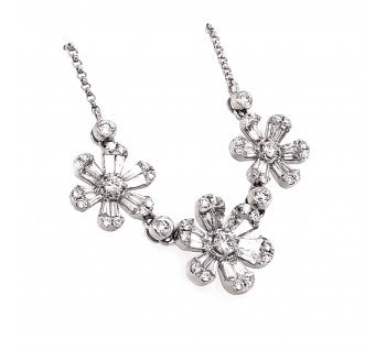 Modern Three-Flower Diamond and White Gold Necklace, 1.44 carat total