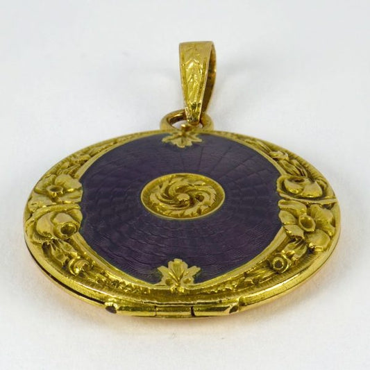 Purple Enamel and 18ct Yellow Gold Locket Pendant