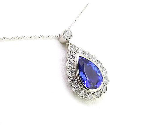3.50ct Tanzanite and Diamond Pear-Shaped Cluster Pendant, in 18ct white gold