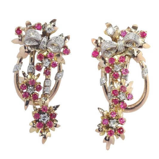 Vintage Diamond And Ruby Earrings In 18 Carat Gold